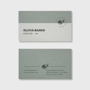 Premium textured paper business card mockup, front and back view on light background